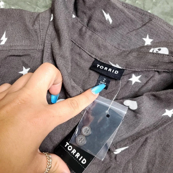 Torrid Dark Grey Scattered Gem Button Up Blouse - Picture 6 of 7